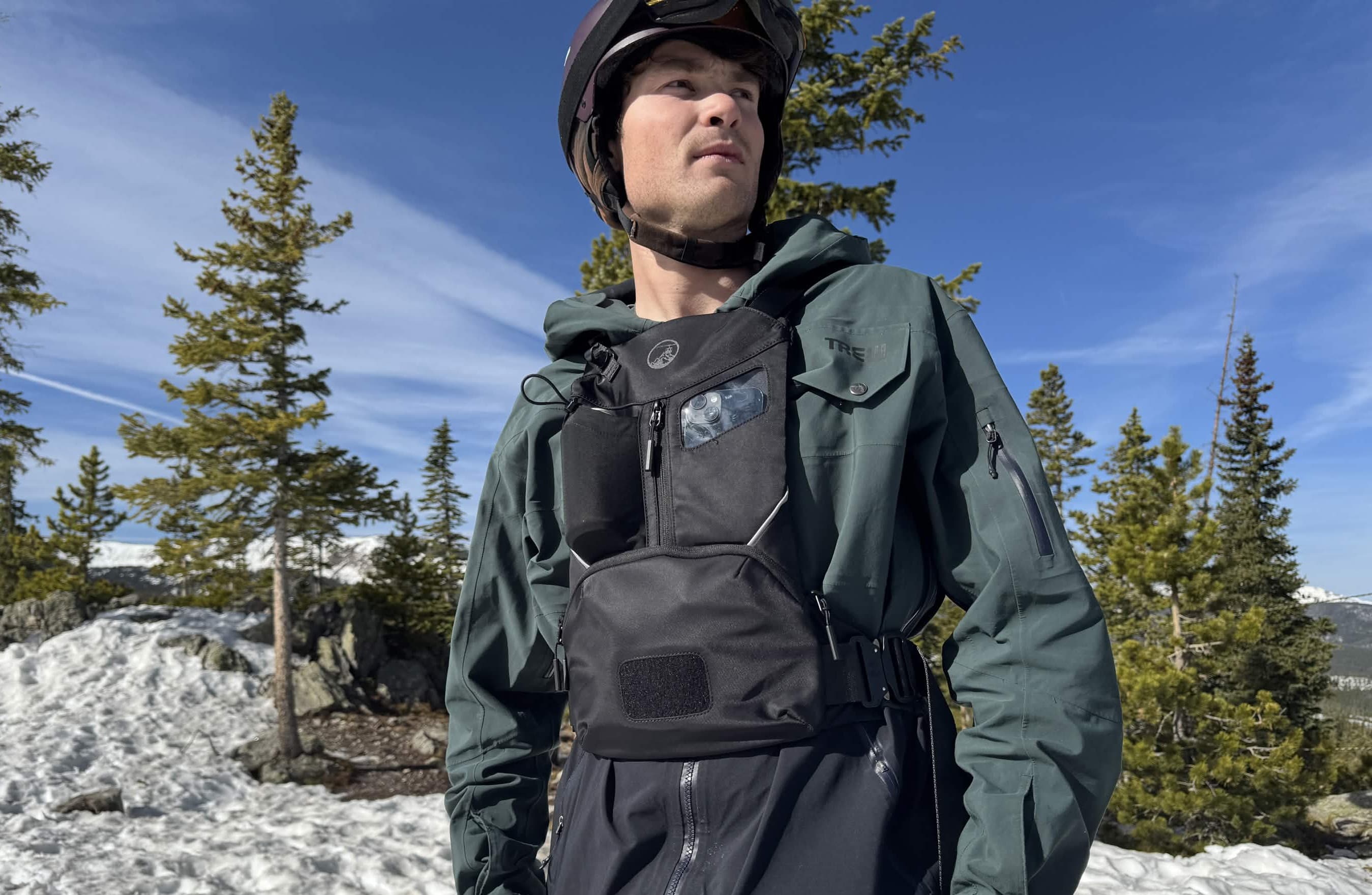 CHAIR1 front-carry pack worn on the mountain